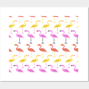 Happy flamingo pattern Posters and Art